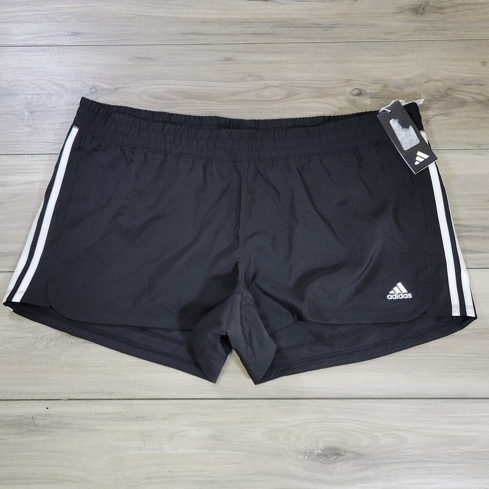 Adidas Shorts Women's 2XL Black Pacer 3-Stripes Woven High Rise New
